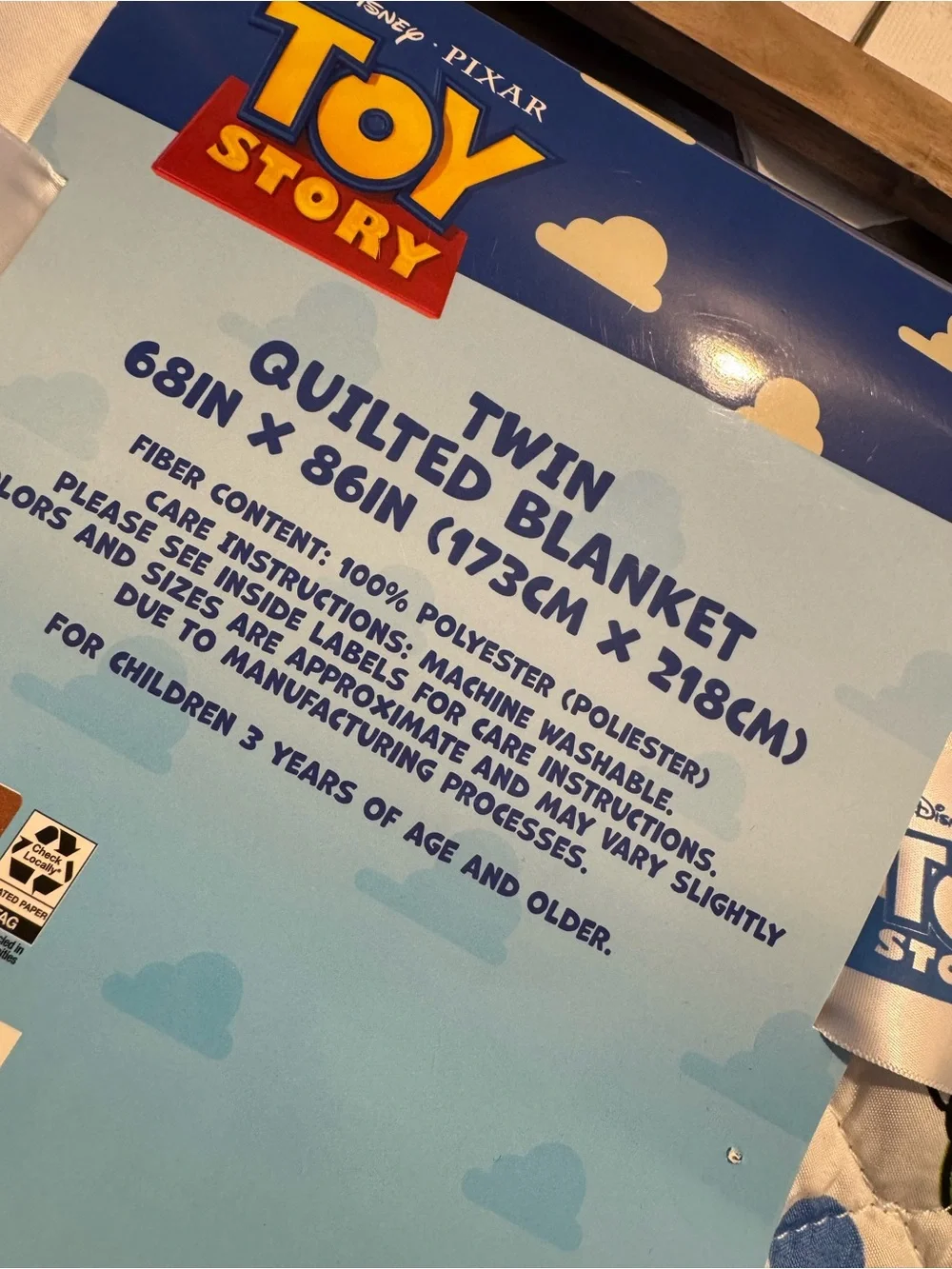 Disney Toy Story Twin Quilted Blanket - White & Blue